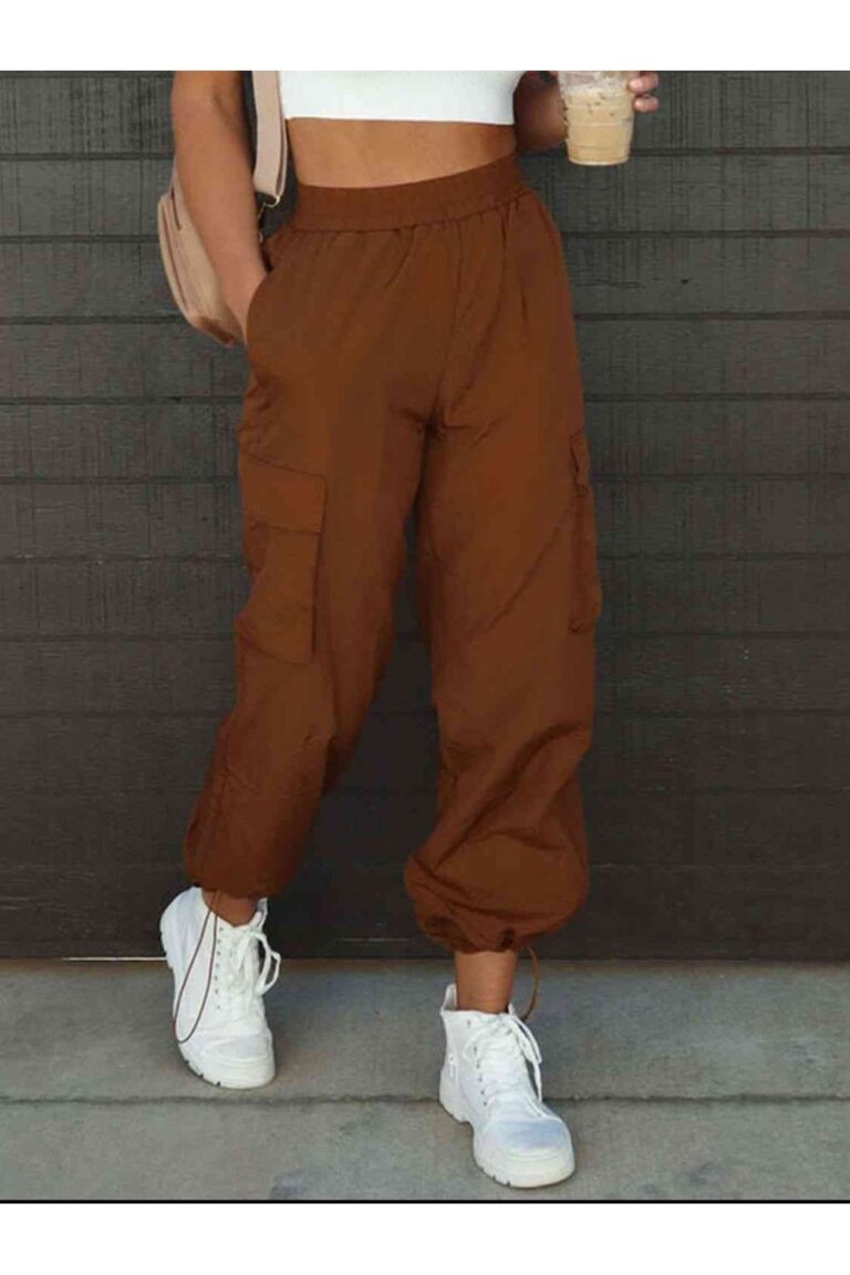 High Waist Drawstring Pants with Pockets