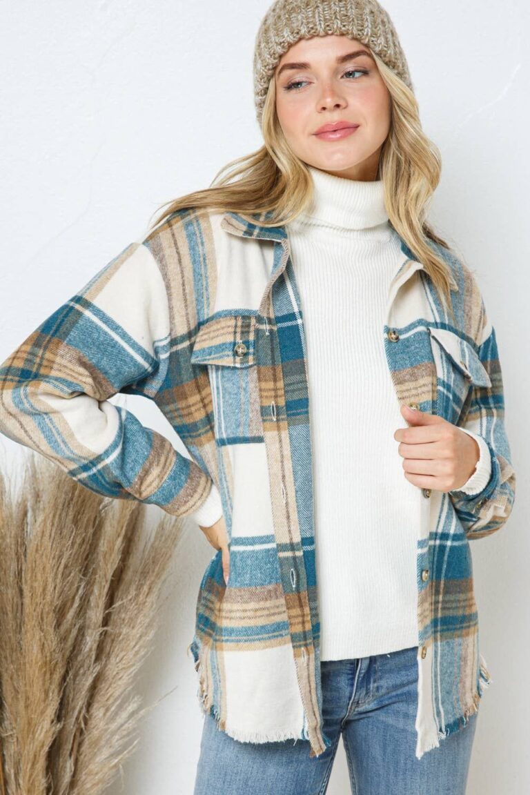 Plaid Shacket with Frayed Hem